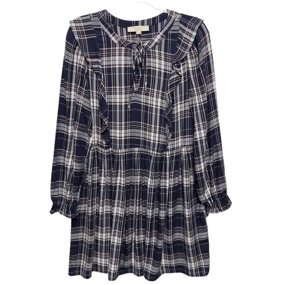 Loft Plaid Ruffle Flannel Knit Mini Dress - Picture 1 of 10